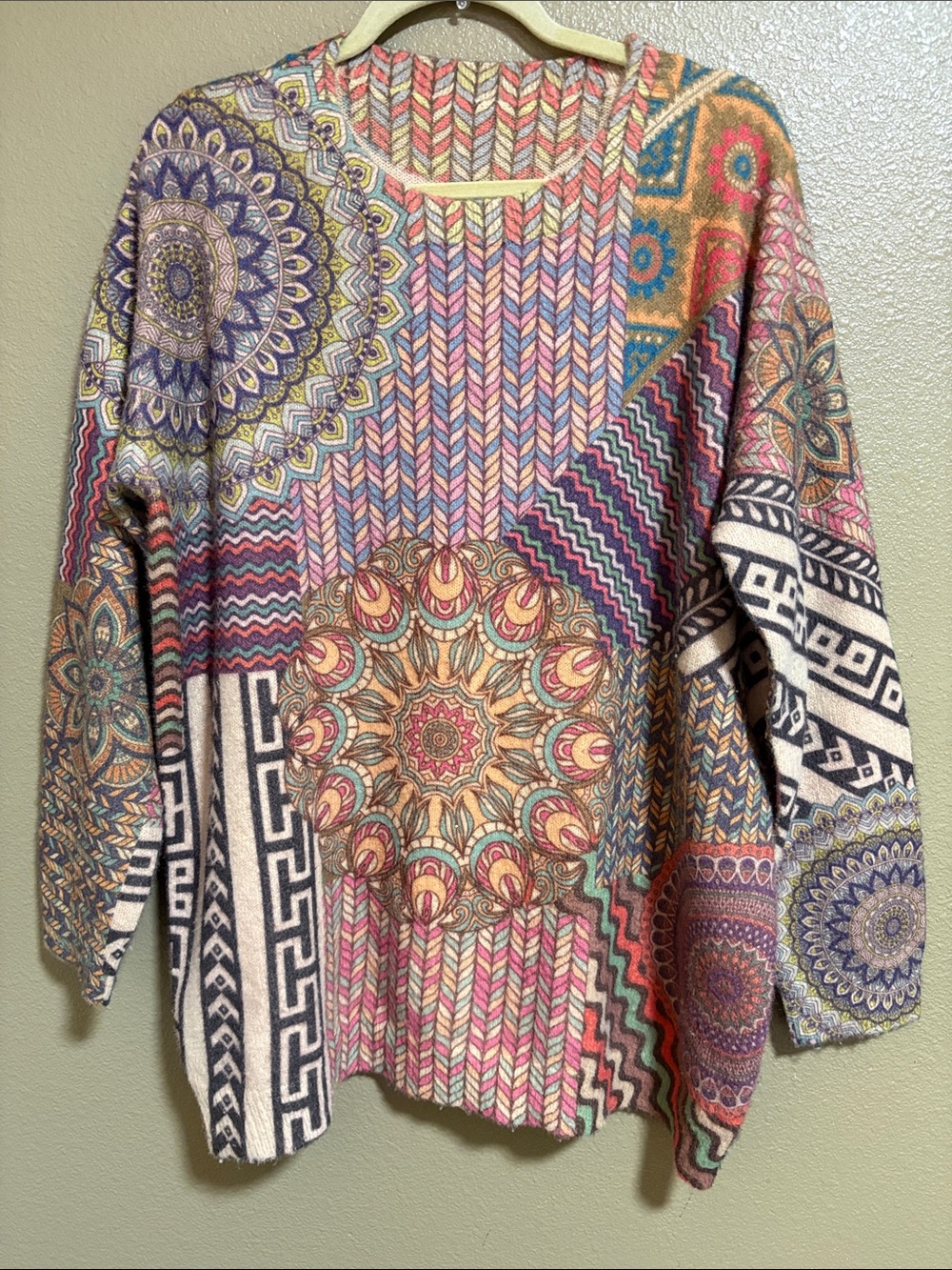 YESNO Boho Patchwork Mandala Knit Pullover Sweater Size : XXL Oversized